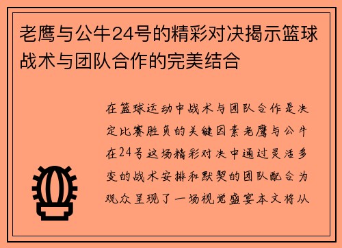 老鹰与公牛24号的精彩对决揭示篮球战术与团队合作的完美结合